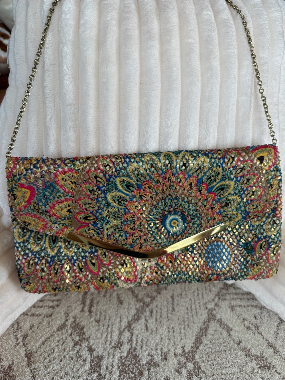 Vintage Jessica McClintock Sequin Evening Clutch Gold Chain statement bag - Picture 4 of 17